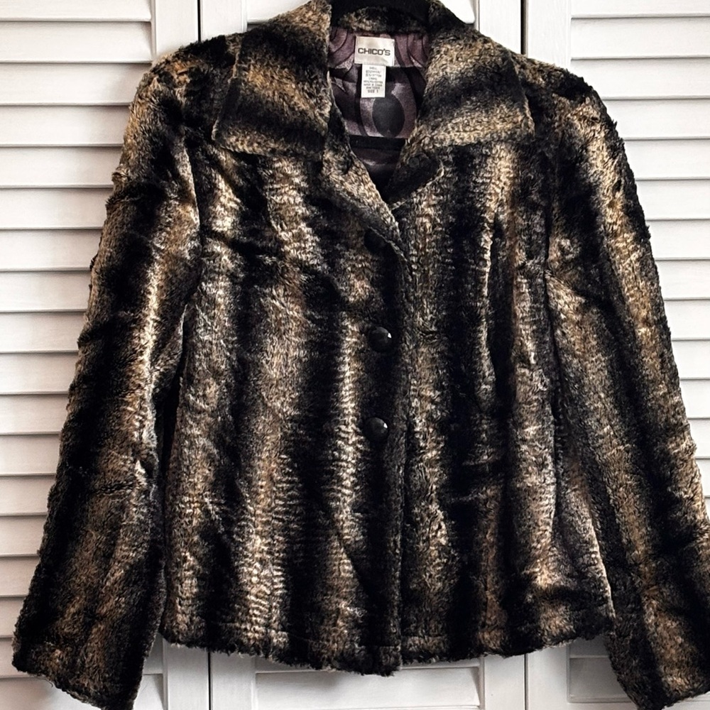 Chico's Luxe Teddy Jacket - Black and Brown